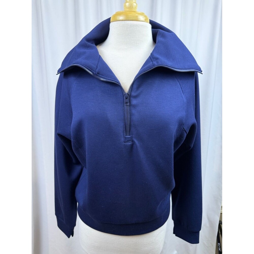 Anrabess Women's Navy Crew Half-zip Sweatshirt - Relaxed Pullover, Small